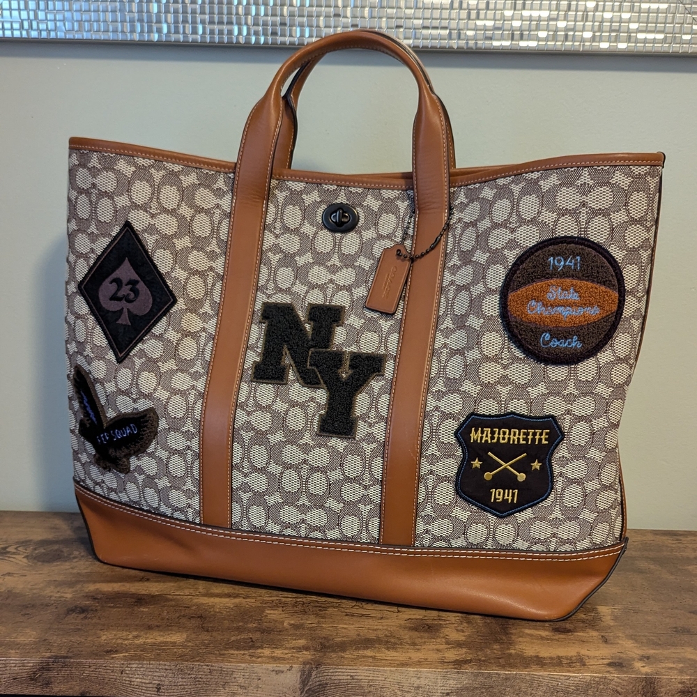 Coach jacquard Toby Tote Bag with Patches
